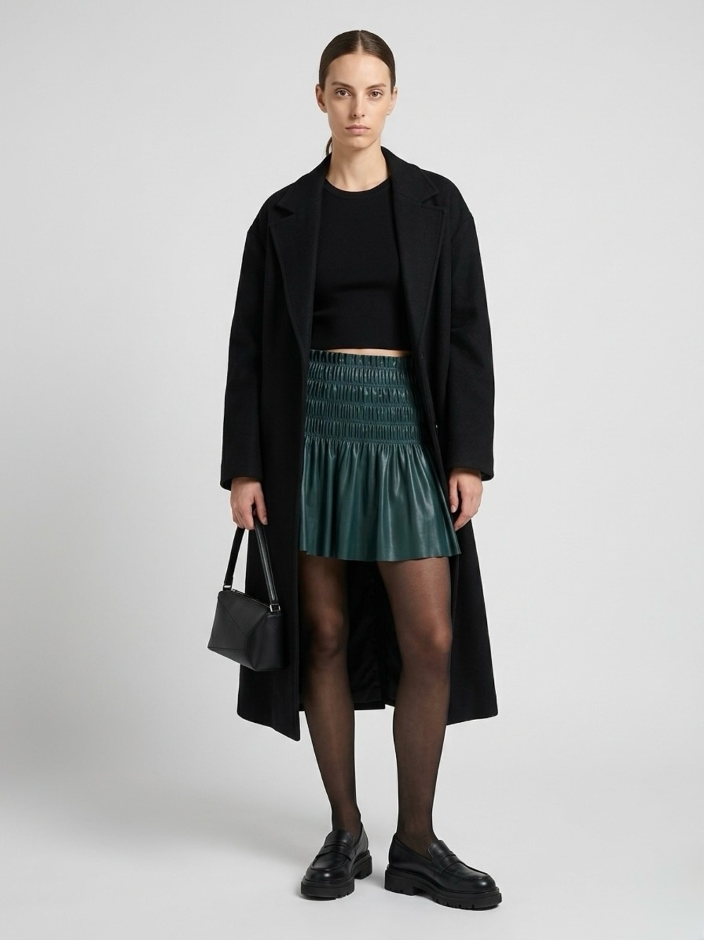 7 For All Mankind Faux Leather Smocked Mini Skirt L